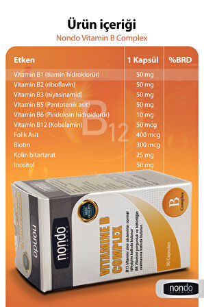 Vıtamın B Complex 30 Kapsül (B1, B2, B3, B5, B6, B12, VİTAMİNLERİ)