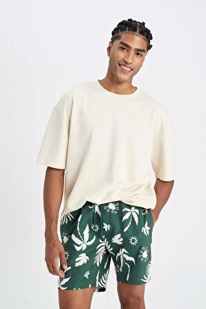DeFacto Regular Fit Desenli File Astarlı Kısa Boy Deniz Şortu D4517AX24HSGN245