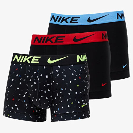 Nike Dri Fit Ultra Stretch 3 Pack Micro 3 lü Paket Kısa Boxer Siyah 3 Renk Bantlı