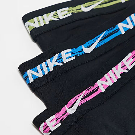 Nike Dri Fit Ultra Stretch 3 Pack Micro 3 lü Paket Kısa Boxer Siyah 3 Renk Bantlı