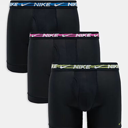 Nike Dri Fit Ultra Stretch 3 Pack Micro 3 lü Paket Kısa Boxer Siyah 3 Renk Bantlı