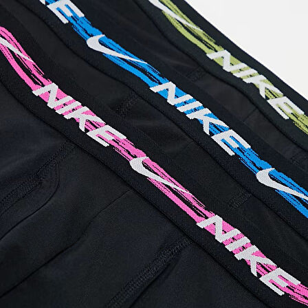Nike Dri Fit Ultra Stretch 3 Pack Micro 3 lü Paket Kısa Boxer Siyah 3 Renk Bantlı