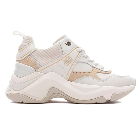 Tommy Hilfiger Fashion Wedge Leather Womens Sneaker Hakiki Deri Kadın Günlük Spor Ayakkabı Bej