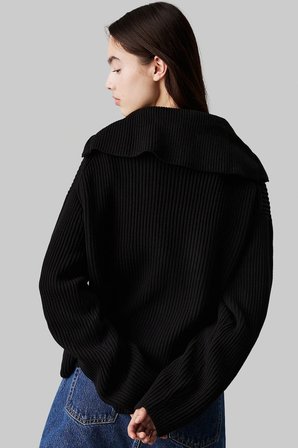 Calvin Klein Chunky Women's Cardigan Kadın Bol Kesim Fermuarlı Devrik Yaka Sweatshirt Siyah