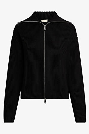 Calvin Klein Chunky Women's Cardigan Kadın Bol Kesim Fermuarlı Devrik Yaka Sweatshirt Siyah
