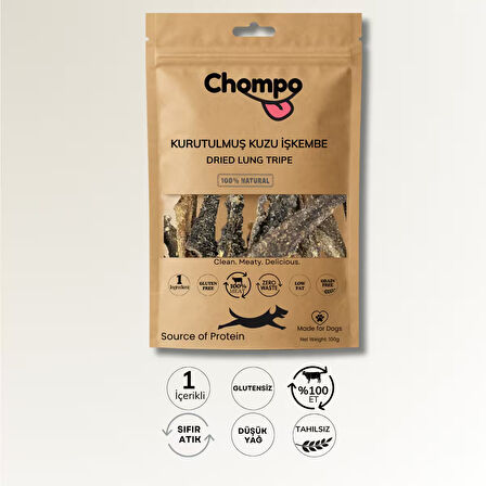 Chompo Kurutulmuş Kuzu Işkembe Şeritleri Köpek Ödülü 100 gr