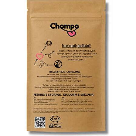 Chompo Kurutulmuş Kuzu Işkembe Şeritleri Köpek Ödülü 100 gr