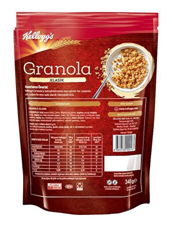 Kellogg's Granola Klasik 340 Gr x 5 Adet, %56 Yulaf içerir, Lif Kaynağı, Kahvaltılık Gevrek