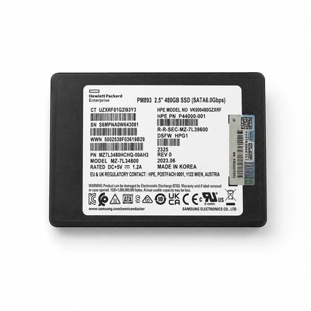HPE PM883 480GB Sata 6Gbps 2.5'' Sunucu SSD MZ-7L34800 VK000480GZXRF MZ7L3480HCHQ-00AH3 P44000-001