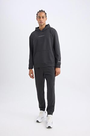 DeFactoFit Standart Fit Kapüşonlu Arma Baskılı Kanguru Cepli Skuba Dalgıç Kumaş Sporcu Sweatshirt D1892AX24AUAR231
