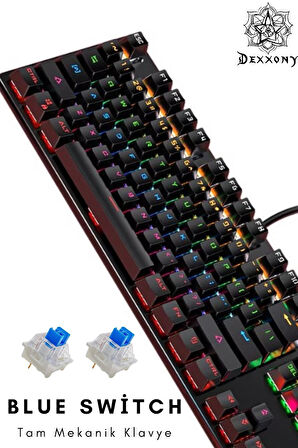 Dexxony Dex-8 Mavi Switch Hotswap RGB Mekanik Klavye - 9 Işık Modu + Anahtarlık Hediyeli