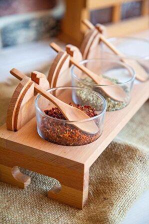 Trıo 3'lü Standlı Baharatlık Seti,Ahşap standlı baharat set
