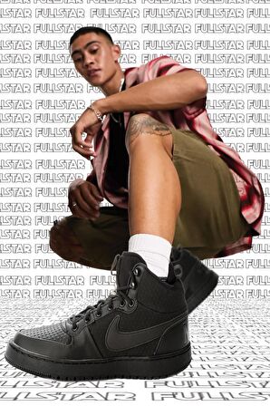 Nike Court Borough Mid Winter Leather Sneaker Hakiki Deri Bilekli Spor Ayakkabı Siyah