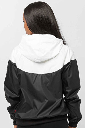 Nike Sportswear Windrunner Jacket Black White Kadın Kapüşonlu Spor Ceket Siyah Beyaz
