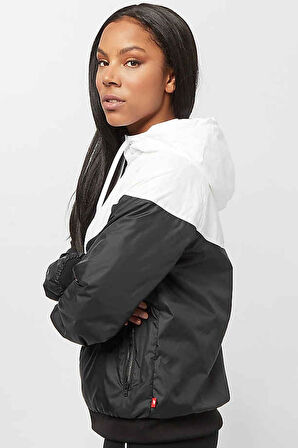 Nike Sportswear Windrunner Jacket Black White Kadın Kapüşonlu Spor Ceket Siyah Beyaz