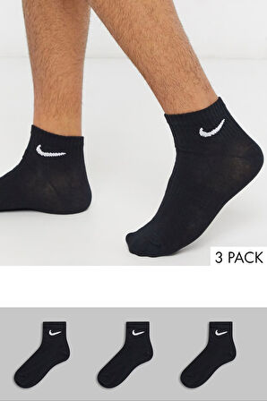 Nike Dri Fit Everyday Cotton Cushioned Ankle Scok Unisex 3Lü Çorap Siyah