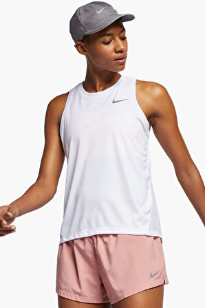 Nike Miler Dri Fit Running Tank Top White Sırt Panelli Koşu Antrenman Atleti Beyaz