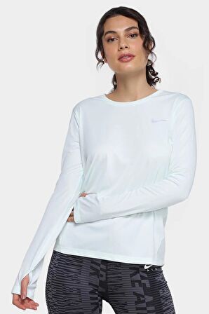 Nike Dri Fit Miler Sweatshirt Sırt Panelli Uzun Kollu Koşu Antrenman Üstü Beyaz
