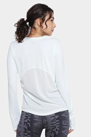 Nike Dri Fit Miler Sweatshirt Sırt Panelli Uzun Kollu Koşu Antrenman Üstü Beyaz