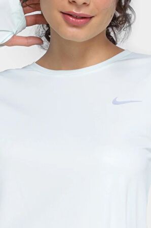 Nike Dri Fit Miler Sweatshirt Sırt Panelli Uzun Kollu Koşu Antrenman Üstü Beyaz