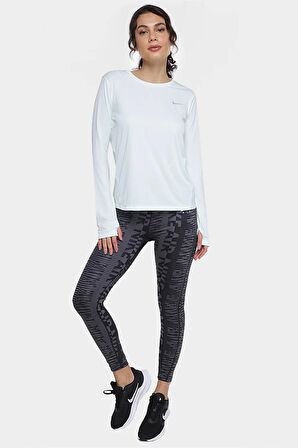Nike Dri Fit Miler Sweatshirt Sırt Panelli Uzun Kollu Koşu Antrenman Üstü Beyaz
