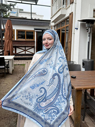 Kamer Scarf Modal Soft Serisi Etnik Desen Şal Mavi