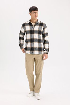 DeFacto Regular Fit Polo Yaka Kareli Flanel Uzun Kollu Gömlek D5835AX24AUBN279