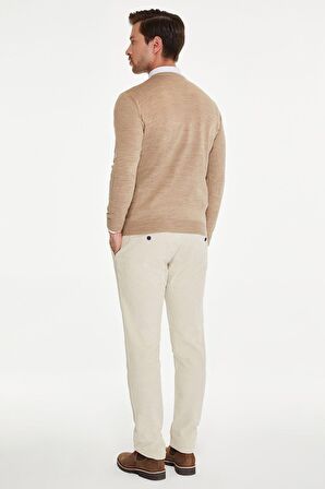 Bej Desenli V Yaka Triko Kazak | XL