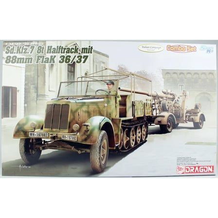 Dragon Sd.Kfz.7 8 Ton Yarı Paletli Kamyon (Geç Dönem) ve 88mm FlaK 36/37 Askeri Araç Maketleri 1/35 Gri