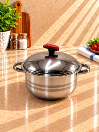 Bonera 20 cm 3,77 LT 18/10 Çelik Derin Tencere 12 cm Derinlik Kırmızı