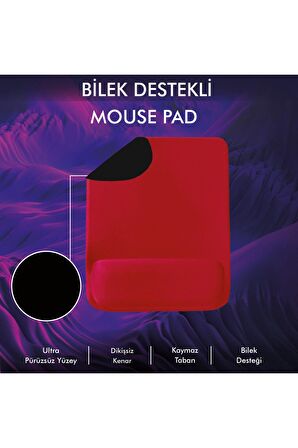 Mp02 - Kırmızı Dörtgen Bilek Destekli Mouse Pad | Konfor, Kaymaz Taban, Ergonomik, Yumuşak, Ev,ofis