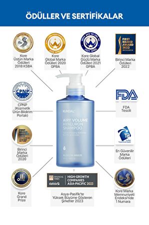 Arındıran, Nemlendiren, Hacim Veren Şampuan KUNDAL Airy Volume Hyaluron Shampoo 500ml Blossom Breeze