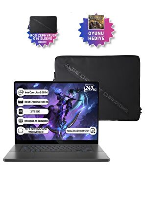 Asus Rog Zephyrus G16 GU605CW-QR160 Intel Core Ultra 9 285HX NPU 13 TOPS 32GB 2TB SSD RTX5080-16GB Freedos 16" 2.5K 240Hz WQXGA Taşınabilir Bilgisayar