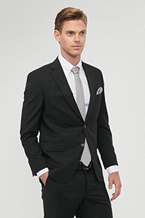 Erkek Siyah Regular Fit Normal Kesim Mono Yaka Yünlü Su Ve Leke Tutmayan Nano Takım Elbise