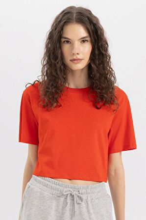 DeFacto Boxy Fit Bisiklet Yaka Penye Basic Kısa Kollu Tişört C7459AX24SMRD56