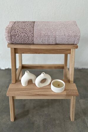Sevim Püsküllü Bambu Banyo Havlusu - Lila Renk Ekstra Yumuşak Havlu - 70x140 cm - Kabartma Bordürlü
