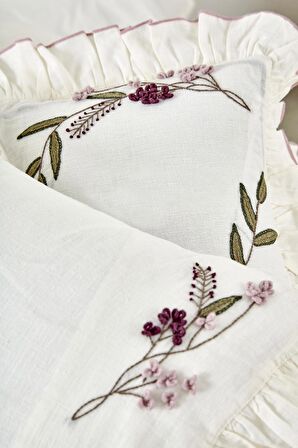 Ecocotton Olivia Kız Bebek Nevresim Takımı %100 Keten El Nakışlı Krem 100x150 Cm