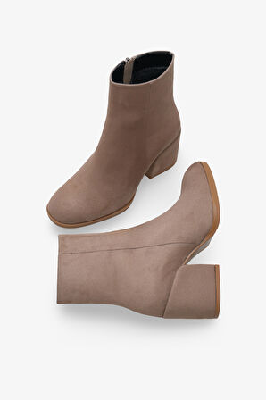 Kadın Yandan Fermuarlı Topuklu Günlük Bot Selans Vizon Süet