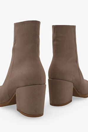 Kadın Yandan Fermuarlı Topuklu Günlük Bot Selans Vizon Süet