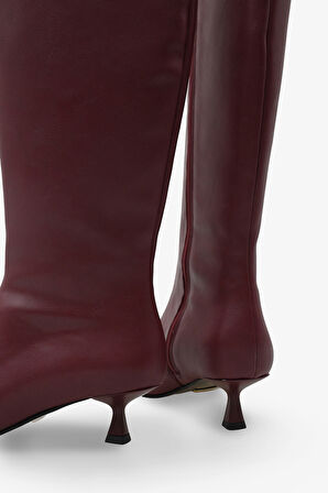 Kadın Sivri Burun Yandan Fermuarlı Topuklu Günlük Çizme Zery Bordo 