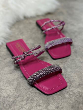 Günlük Kadın Terlik Tek BantlıTaşlı Alçak Topuklu Küt Burunlu Rahat Taban Hafif 09