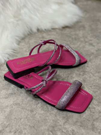 Günlük Kadın Terlik Tek BantlıTaşlı Alçak Topuklu Küt Burunlu Rahat Taban Hafif 09