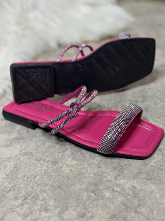 Günlük Kadın Terlik Tek BantlıTaşlı Alçak Topuklu Küt Burunlu Rahat Taban Hafif 09