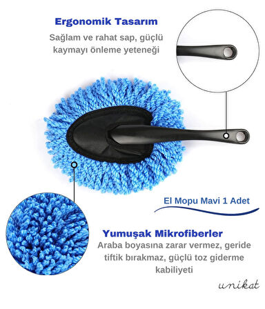 Makarna El Mopu Mini Mikrofiber Toz Alma ve Islak-Kuru Temizleme Fırçası 1 Adet Mavi