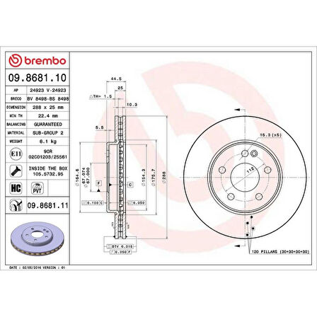 FREN DISKI ON HAVALI 288 MM UV KAPLAMALI MERCEDES W169 -W245 DIESEL