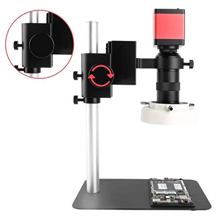 TechTic  Profosyonel Endüstriyel Mikroskop Kamera 13mp Hd 60f/s Difital HDMI VGA 130xc Lens 56 Led Halka Işık Metal Stand