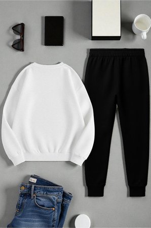 Unisex Today is The Perfect Tasarım Basklı Bisiklet Yaka Sweatshirt - 2'li Eşofman Takımı