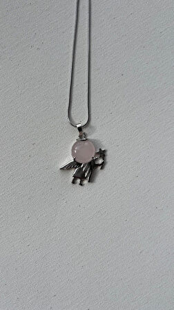 Pembe kuvars küçük prens çelik kolye
