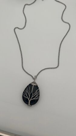 Oniks uçlu çelik kolye 60 cm
