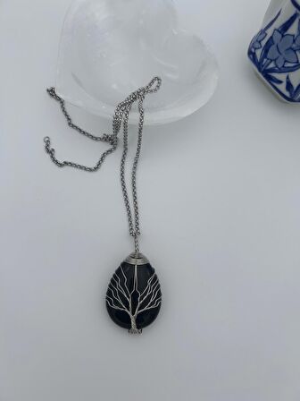 Oniks uçlu çelik kolye 60 cm